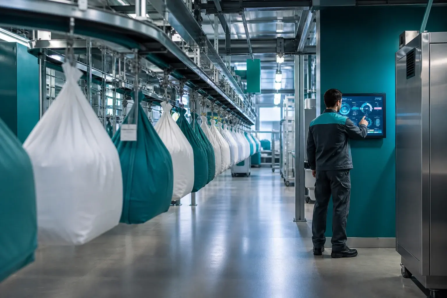 Tri et convoyage automatisés dans une blanchisserie industrielle