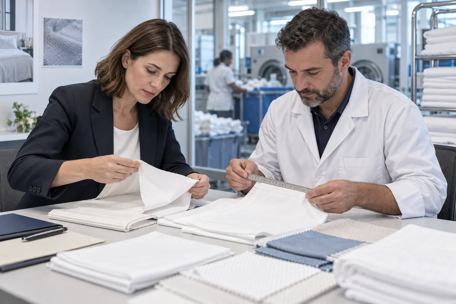 Examen d’échantillons de tissus professionnels avant une décision d’achat