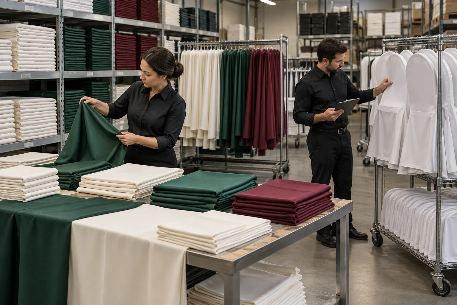 Inventaire et contrôle de lots de nappes et textiles destinés à un événement