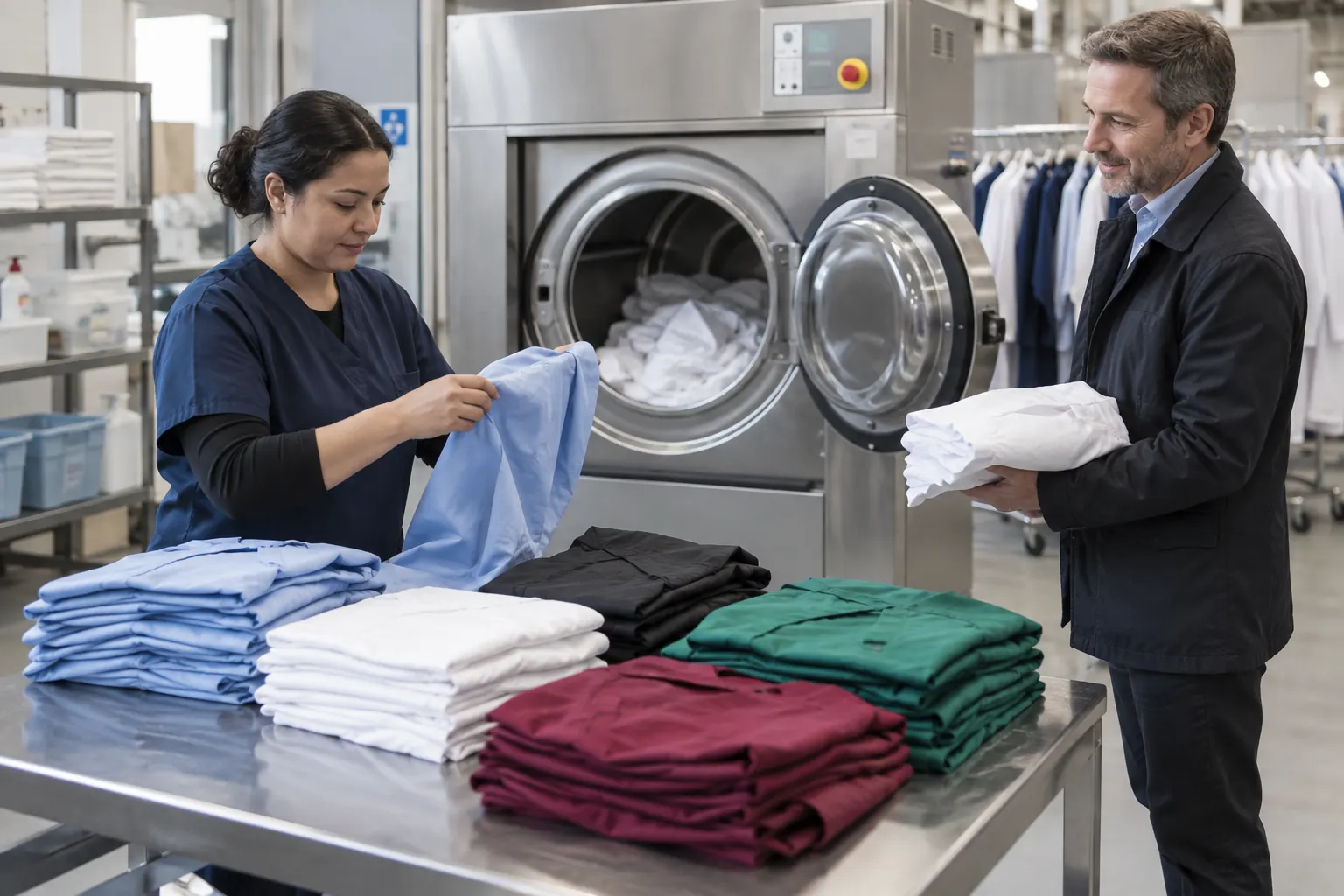 Petites séries de vêtements professionnels séparées par couleur et référence