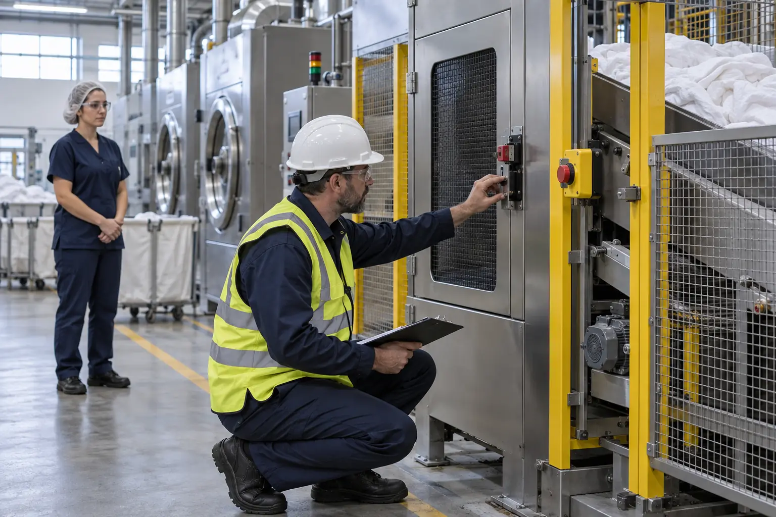 Inspection des protections d’une ligne industrielle de blanchisserie