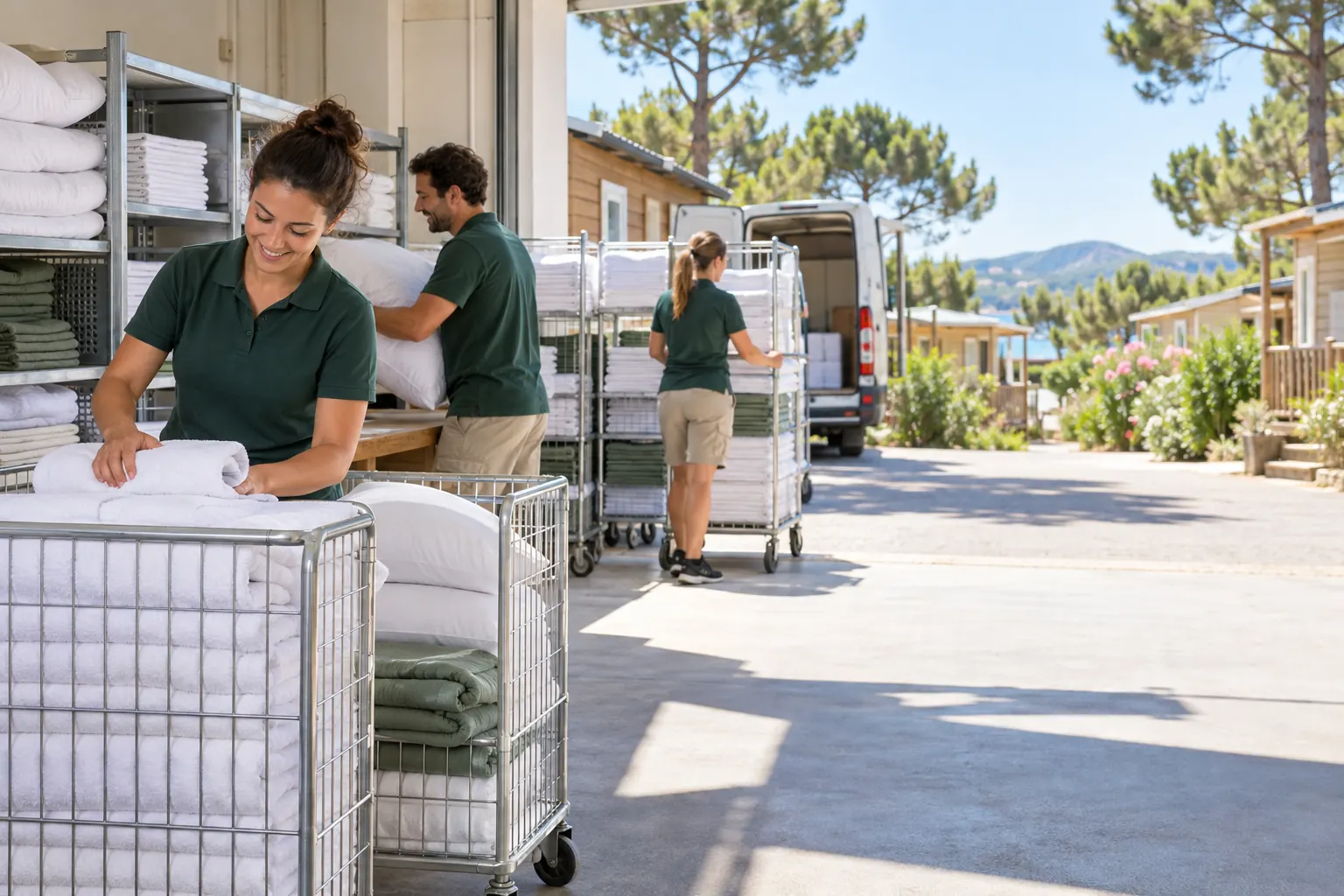 Kits de linge préparés pour des hébergements de camping et résidence de tourisme